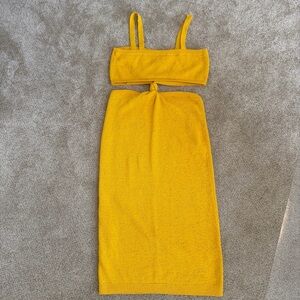 NWT Express Yellow Knit Cotton Blend Two-Piece Midi Set